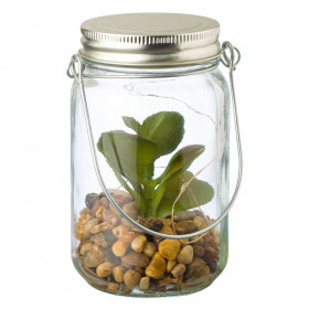 Βάζο Διακοσμητικό Γυάλινο με 6 LED Παχύφυτο Χαλίκι 8x13.5 cm