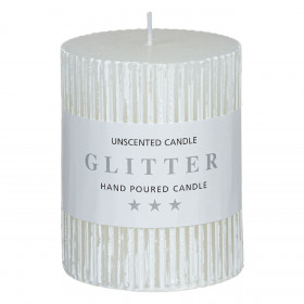 Κερί Κολώνα Ανάγλυφες Γραμμές Λευκό Brushed 6.8x9.5 cm