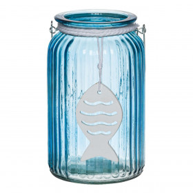 Διακοσμητικό Βάζο Γυάλινο Μπλε Λευκό Ψάρι 11x18.5 cm