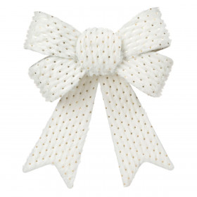 Χριστουγεννιάτικος Διακοσμητικός Φιόγκος Γούνινος Λευκός Χρυσό Πουά 24cm