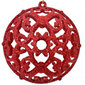 Σετ Χριστουγεννιάτικες Μπάλες Κόκκινες Διάτρητες Glitter 10 cm - 2 τμχ.