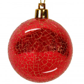 Σετ Χριστουγεννιάτικες Μπάλες Κόκκινες Κρακελέ Χρυσό 6 cm - 6 τμχ.