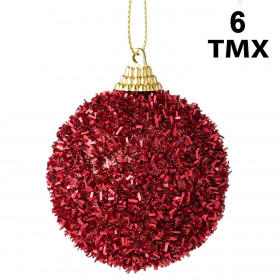 Σετ Χριστουγεννιάτικες Μπάλες Κόκκινο Glitter Tinsel 6 cm - 6 τμχ.