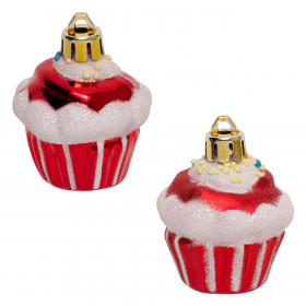 Σετ Χριστουγεννιάτικα Στολίδια Cupcake Κόκκινα Glitter 5.5 cm - 4 τμχ.