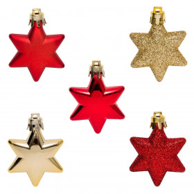 Σετ Χριστουγεννιάτικα Στολίδια Αστέρια Κόκκινα Χρύσα Glitter 5 cm - 9 τμχ.
