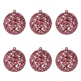 Σετ Χριστουγεννιάτικες Μπάλες Rose Gold Διάτρητες Glitter 6 cm - 6 τμχ.