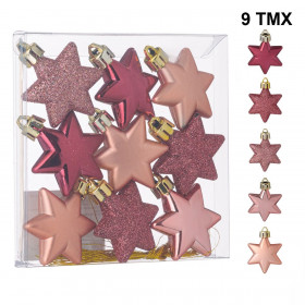 Σετ Χριστουγεννιάτικα Στολίδια Αστέρια Rose Gold Ματ Γυαλιστερά Glitter 5 cm - 9 τμχ.