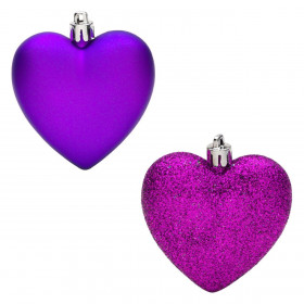 Σετ Χριστουγεννιάτικα Στολίδια Καρδιές Μωβ Ματ Glitter 7 cm - 6 τμχ.