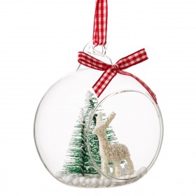 Χριστουγεννιάτικο Στολίδι Δέντρου Μπάλα Γυάλινη Διάφανη Ταρανδάκι 8 cm