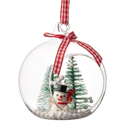 Χριστουγεννιάτικο Στολίδι Δέντρου Μπάλα Γυάλινη Διάφανη Χιονάνθρωπος 8 cm