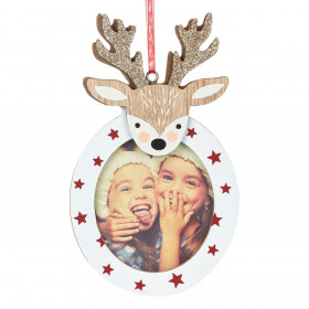 Χριστουγεννιάτικο Στολίδι Δέντρου Ξύλινο για Φωτογραφία Τάρανδος Σαμπανί Glitter 14.5cm