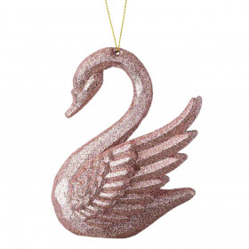 Χριστουγεννιάτικο Στολίδι Δέντρου Κύκνος Ροζ Glitter 7x4.5x10cm