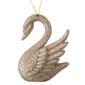 Χριστουγεννιάτικο Στολίδι Δέντρου Κύκνος Σαμπανί Glitter 7x4.5x10cm