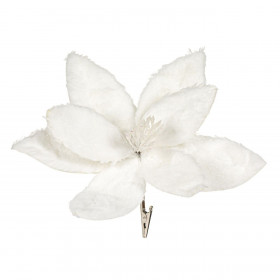 Χριστουγεννιάτικο Λουλούδι Κλιπ Αλεξανδρινό Λευκό Γούνινο 26 cm