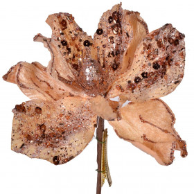 Χριστουγεννιάτικο Λουλούδι Κλιπ Μανόλια Χρυσό Glitter Πούλιες 25 cm