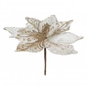 Χριστουγεννιάτικο Διακοσμητικό Λουλούδι Αλεξανδρινό Λευκό Βελουτέ Χρυσό Glitter 26cm