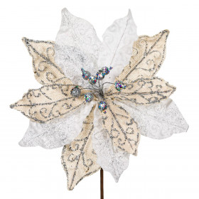 Χριστουγεννιάτικο Αλεξανδρινό Λευκό Λινό Ασημί Glitter 37 cm