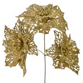 Χριστουγεννιάτικο Διακοσμητικό Κλαδί Λουλούδι Χρυσό Glitter 26 cm