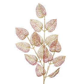 Χριστουγεννιάτικο Διακοσμητικό Κλαδί Kόκκινα Χρυσά Φύλλα Glitter 78 cm