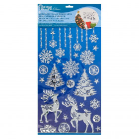 Χριστουγεννιάτικα Αυτοκόλλητα Διακοσμητικά Κρεμαστά Στολίδια Δέντρα Τάρανδοι Ασημί 50x24cm