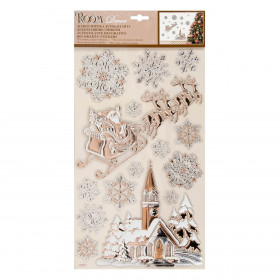 Χριστουγεννιάτικα Αυτοκόλλητα 3D Νιφάδες Άγιος Βασίλης Εκκλησία Νιφάδες Σαμπανί 48x24cm Χριστουγεννιάτικα Αυτοκόλλητα 3D Νιφάδες Άγιος Βασίλης Εκκλησία Νιφάδες Σαμπανί 48x24cm