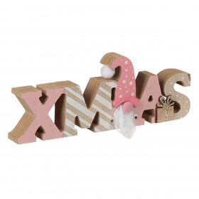 Χριστουγεννιάτικη Διακοσμητική Ξύλινη Πινακίδα Xmas Άγιος Βασίλης Gnome Ροζ 19.5cm