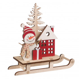 Χριστουγεννιάτικο Διακοσμητικό Ξύλινο Έλκηθρο Χιονάνθρωπος 18 cm