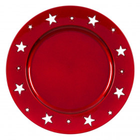 Χριστουγεννιάτικη Διακοσμητική Πιατέλα Στρογγυλή Πλαστική Κόκκινη Αστέρια 33cm