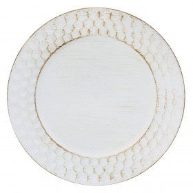 Χριστουγεννιάτικη Διακοσμητική Πιατέλα Στρογγυλή Πλαστική Μπεζ Brushed Κυψελωτή Μπορντούρα 33cm