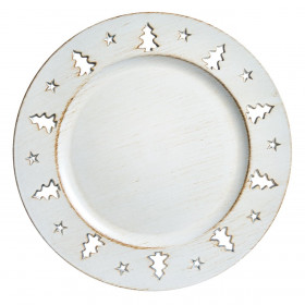 Χριστουγεννιάτικη Διακοσμητική Πιατέλα Στρογγυλή Πλαστική Μπεζ Δέντρα 33x2cm