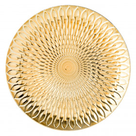 Χριστουγεννιάτικη Διακοσμητική Πιατέλα Στρογγυλή Πλαστική Χρυσή Ακτινωτό Σχέδιο 33cm