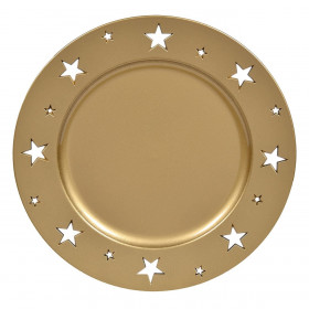 Χριστουγεννιάτικη Διακοσμητική Πιατέλα Στρογγυλή Πλαστική Χρυσή Αστέρια 33cm