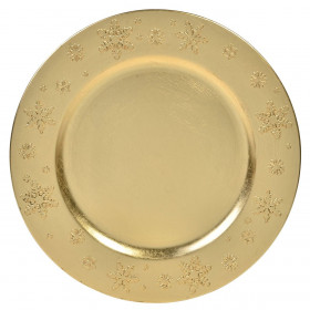 Χριστουγεννιάτικη Διακοσμητική Πιατέλα Στρογγυλή Πλαστική Χρυσή Νιφάδες 33cm