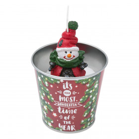 Κερί Χριστουγεννιάτικο σε Μεταλλικό Γλαστράκι Χιονάνθρωπος 8x12cm
