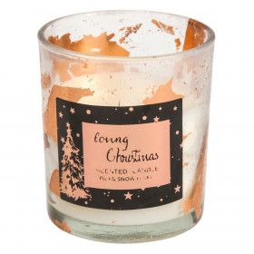 Κερί Ποτήρι Χριστουγεννιάτικο Εκρού Φύλλα Μπρονζέ Καπάκι  7x8cm