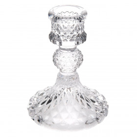 Κηροπήγιο Διακοσμητικό Κολωνάτο Γυάλινο Διάφανο Ανάγλυφοι Ρόμβοι 7.5x10.5cm