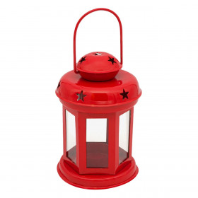 Χριστουγεννιάτικο Mεταλλικό Διακοσμητικό Φανάρι Ρεσώ Κόκκινο Διάτρητα Αστέρια 10x15.5cm