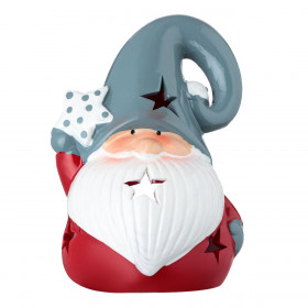 Χριστουγεννιάτικο Κεραμικό Άγιος Βασίλης Γκρι Σκουφί Αστέρι Πουά για Ρεσώ 9x9x12cm