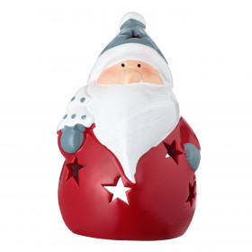 Χριστουγεννιάτικο Κεραμικό Άγιος Βασίλης Γκρι Σκουφί Δέντρο Πουά για Ρεσώ 8x8x13cm