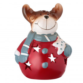 Χριστουγεννιάτικο Κεραμικό Τάρανδος Γκρι Κασκόλ Αστέρι Πουά για Ρεσώ 10x7x12cm