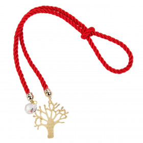 Γούρι Διακοσμητικό Δέντρο της Ζωής Χρυσό Διάφανο Κρύσταλλο Κόκκινο Κορδόνι 23cm