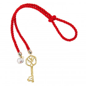 Γούρι Διακοσμητικό Κλειδί Χρυσό Κόκκινο Κορδόνι 30 cm
