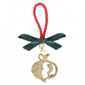 Γούρι Διακοσμητικό Ρόδι Σφυρήλατο Χρυσό Κόκκινο Κορδόνι Πράσινη Κορδέλα 17 cm