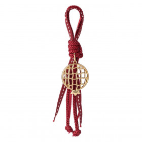 Γούρι Διακοσμητικό Ρόδι Χρυσό Διάτρητο Μπορντό Κορδέλα 15.5cm