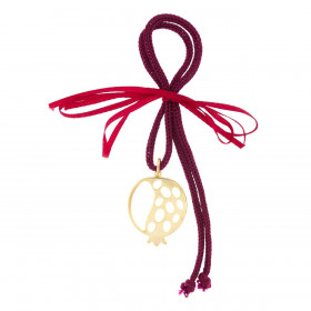 Γούρι Διακοσμητικό Ρόδι Χρυσό Μπορντό Κορδόνι 16cm