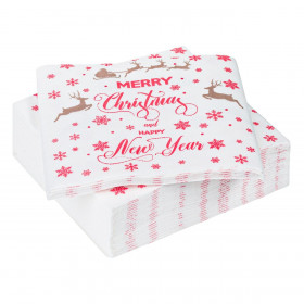 Χριστουγεννιάτικες Χαρτοπετσέτες Λευκές Merry Christmas Ελάφια 40x40cm - 30 τμχ.