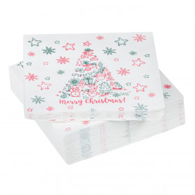 Χριστουγεννιάτικες Χαρτοπετσέτες Λευκές Δέντρο Νιφάδες Κόκκινο Πράσινο 40x40cm - 30 τμχ.