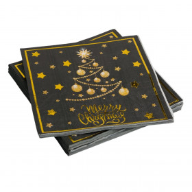 Χριστουγεννιάτικες Χαρτοπετσέτες Μαύρες Χρυσό Foil 40x40cm - 25 τμχ.