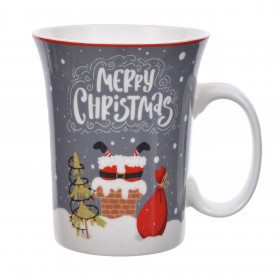 Χριστουγεννιάτικη Κούπα New Bone Γκρι Άγιος Βασίλης Σάκος Καμινάδα Χιόνι &quotMerry Christmas&quot 310ml