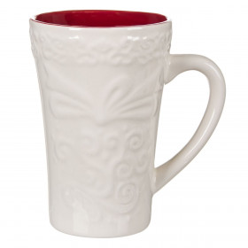 Χριστουγεννιάτικη Κούπα Λευκή Κόκκινη Ανάγλυφα Σχέδια 420ml
